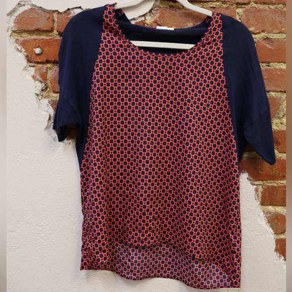 Anthropologie Yellow Bird Hi Low Top Shirt sz S Red Blue Tunic - Picture 4 of 8